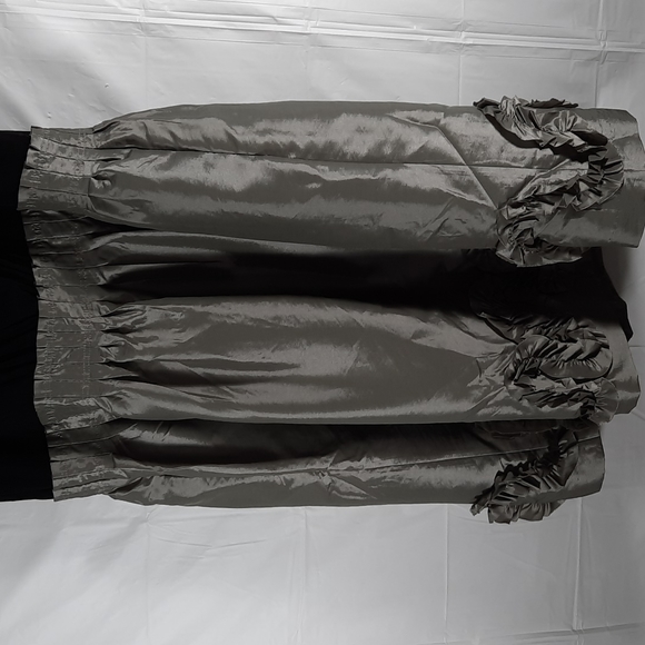 MAX and CLEO Black/ GRAY STRAPPY RUFFLED HEM TAFFETA COCTAIL  DRESS SZ 14 - Picture 8 of 10